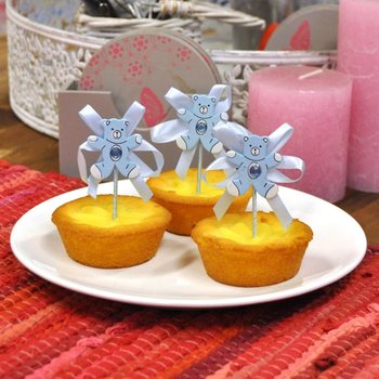 QUE CẮM CUPCAKE ĐẦY TH&Aacute;NG - GẤU XANH (12 c&aacute;i)