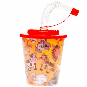 Ly uống nước chủ đề trang trại có ống hút (12 cái)