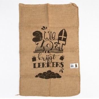 TÚI ĐAY SINTERKLAAS LỚN - IN CHỮ: WIE ZOET IS KRIJGT LEKKERS - Khoảng 60 x 100 Cm (1 cái)