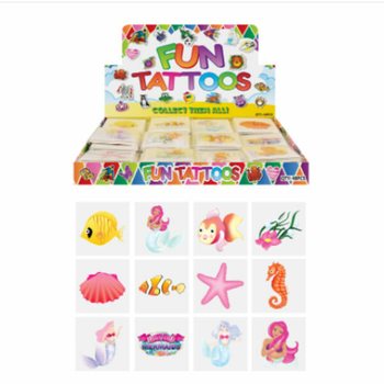 Hình Xăm Dán Hoạt Hình - Mẫu: Nàng Tiên Cá / Mermaid, Hộp Trưng Bày 48 Gói (12 Hình/Gói)
