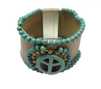 Vòng Tay Phong Cách Ibiza Màu Taupe/Ngọc Lam Peace (1 chiếc)