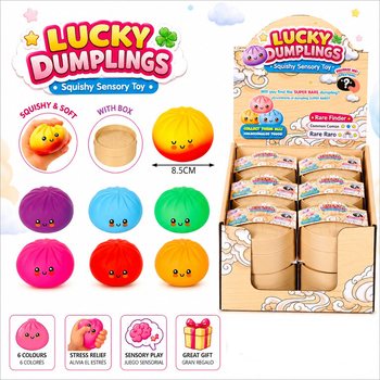 RAGE - LUCKY DUMPLINGS - Đồ Chơi Squishy Bánh Bao LỚN Kích Thước 8.5 x 8.5 x 4.8 Cm - Hộp Trưng Bày (12 Cái)