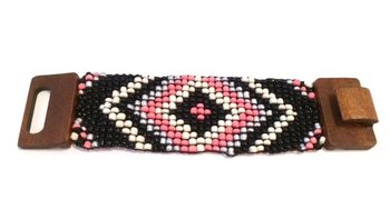 Vòng tay phong cách Ibiza Aztec khóa gỗ Hồng/Đen (1 chiếc)