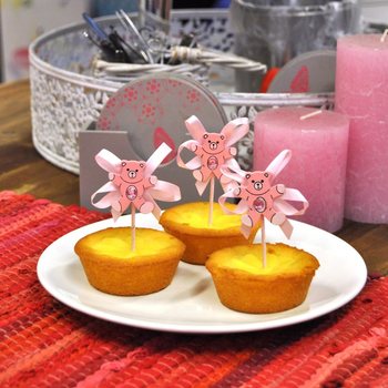 Que Cắm Cupcake Sinh Nhật - Gấu Hồng (12 c&aacute;i)