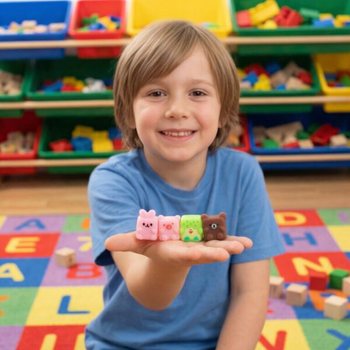 Đồ Chơi Squishy Hộp Bốc Thăm - Động Vật H&igrave;nh Lập Phương - K&egrave;m Khay Trưng B&agrave;y (96 chiếc)