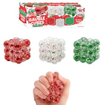 SQUEEZY GLITTER BAUBLE CUBES - KIM TUYẾN - BỘ 3 KHỐI VU&Ocirc;NG - NH&Acirc;N ĐƯỜNG SUGAR - HỘP TRƯNG B&Agrave;Y (6 BỘ)