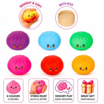 RAGE - LUCKY DUMPLINGS - Đồ Chơi Squishy B&aacute;nh Bao LỚN K&iacute;ch Thước 8.5 x 8.5 x 4.8 Cm - Hộp Trưng B&agrave;y (12 C&aacute;i)
