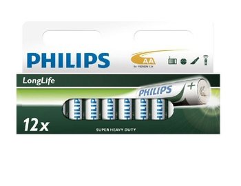 12x PIN "PHILIPS - SUPER HEAVY DUTY" AA - LONGLIFE (Vỉ 12 vi&ecirc;n)