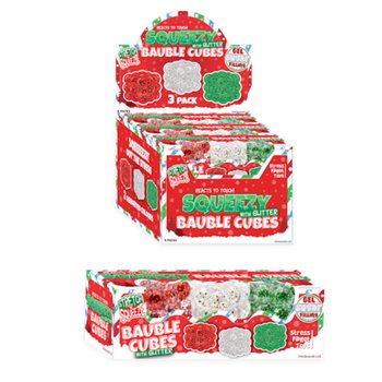 SQUEEZY GLITTER BAUBLE CUBES - KIM TUYẾN - BỘ 3 KHỐI VU&Ocirc;NG - NH&Acirc;N ĐƯỜNG SUGAR - HỘP TRƯNG B&Agrave;Y (6 BỘ)