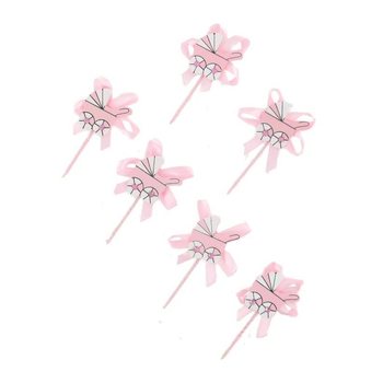QUE CẮM CUPCAKE MỪNG SINH EM B&Eacute; - XE ĐẨY M&Agrave;U HỒNG (12 c&aacute;i)