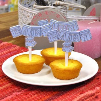 QUE CẮM B&Aacute;NH CUPCAKE SINH NHẬT B&Eacute; - XANH DƯƠNG BABY (12 c&aacute;i)