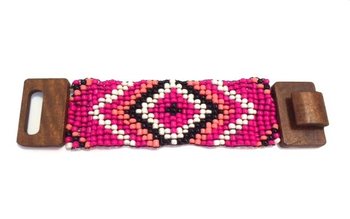 Vòng Tay Gỗ Aztec Khóa Cài Màu Hồng Fuchsia (1 chiếc)
