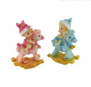 Đồ Trang Trí Em Bé Ngồi Ngựa Gỗ 8 cm (Bộ 4 Cái)
