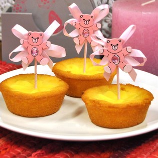 Que Cắm Cupcake Sinh Nhật - Gấu Hồng (12 cái)
