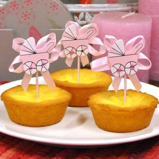 QUE CẮM CUPCAKE MỪNG SINH EM BÉ - XE ĐẨY MÀU HỒNG (12 cái)