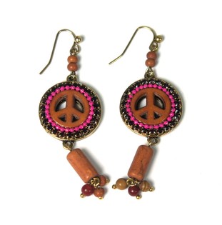 B&ocirc;ng Tai Phong C&aacute;ch Ibiza Biểu Tượng H&ograve;a B&igrave;nh - N&acirc;u/Hồng Fuchsia (1 chiếc)