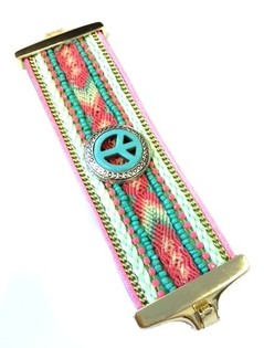 Vòng Tay Bản Rộng Cao Cấp Màu Bạc Hà Ibiza Peace (1 chiếc)