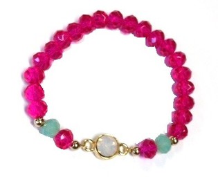 Vòng Tay Phong Cách Ibiza Màu Hồng Fuchsia Ngọc Lam Đính Đá (1 chiếc)