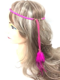 Băng đô tết tóc đính lông vũ màu hồng fuchsia (1 chiếc)