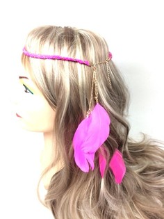 Băng đô tết tóc đính lông vũ màu hồng fuchsia (1 cái)