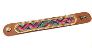 Vòng Tay Da Ibiza Họa Tiết Aztec Viền Vàng Cam (1 chiếc)