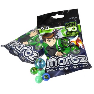 Bi thủy tinh Ben 10 dạng t&uacute;i - 5 vi&ecirc;n (Hộp 15 bộ)