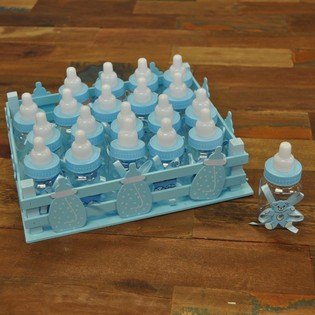 Hộp Gỗ Trang Trí Kèm 20 Bình Sữa Mini - Màu Xanh