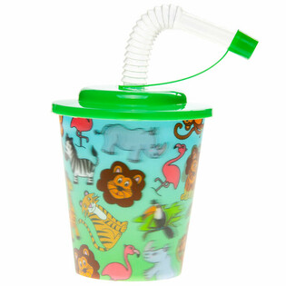 Ly uống nước / Ly đựng kem c&oacute; ống h&uacute;t - Động vật rừng xanh (12 c&aacute;i)