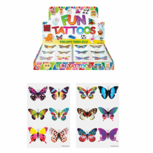 H&Igrave;NH XĂM D&Acirc;N FUN TATTOOS - MẪU BƯỚM TRONG HỘP TRƯNG B&Agrave;Y (96 c&aacute;i)