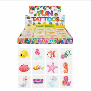 H&igrave;nh Xăm D&aacute;n Hoạt H&igrave;nh - Mẫu: N&agrave;ng Ti&ecirc;n C&aacute; / Mermaid, Hộp Trưng B&agrave;y 48 G&oacute;i (12 H&igrave;nh/G&oacute;i)