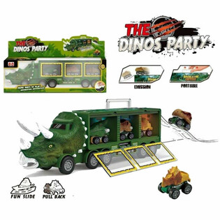 XE TẢI KHỦNG LONG VỚI 3x XE &Ocirc; T&Ocirc; DINO - BỘ ĐỒ CHƠI TRONG HỘP QU&Agrave; LỚN