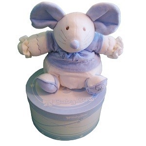 Thú Nhồi Bông Baby Bow Trong Hộp Quà - Mẫu 15 (Chuột, Xanh/Trắng)